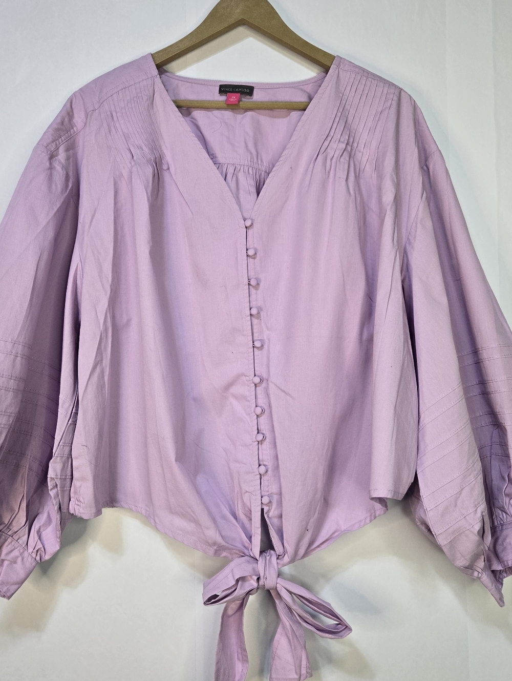 Vince Camuto Size 2X Lavender Button-Front Tie-Hem Blouse,  Balloon Sleeves NWT